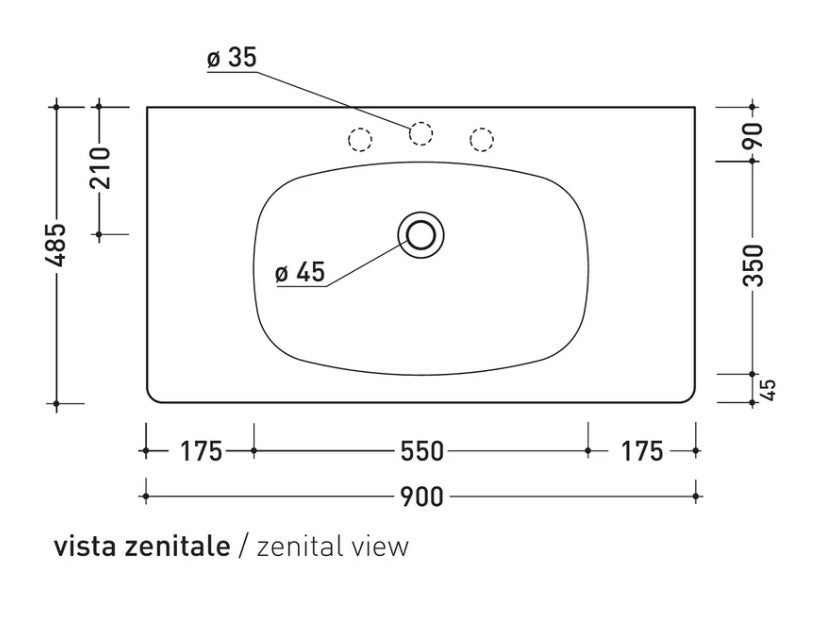 Ceramica Flaminia ND90L - NUDA consolle sospesa 90 cm con foro mix