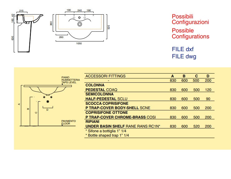 Ceramica CATALANO - NEVE 105 Lavabo 1050X530